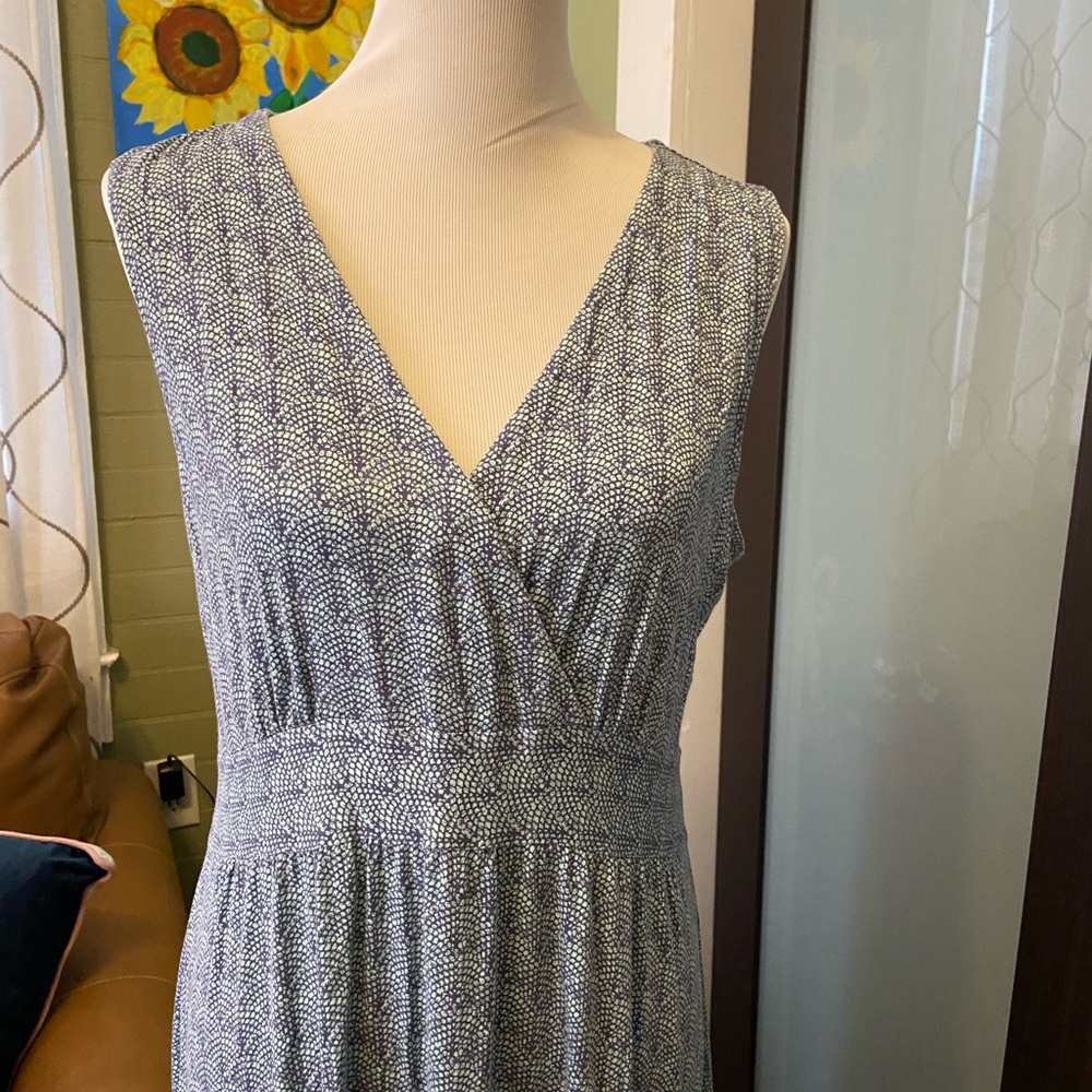 L.L. Bean Green/Blue and White Patterned Maxi Dress